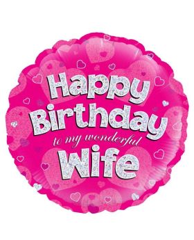 Pink Happy Birthday My Wife Foil Balloon 18"