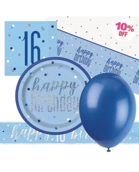 Glitz Blue 16th Birthday Party Tableware Pack for 8