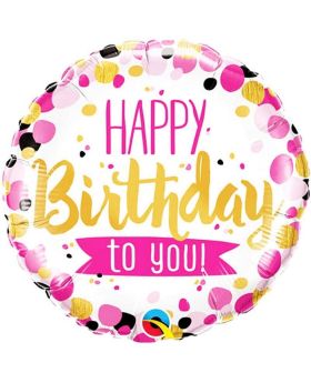 Pink & Gold Happy Birthday To You Foil Balloon 18"
