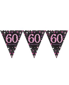 Pink Sparkling Celebration 60th Birthday Flag Banner 4m
