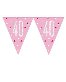 Glitz Pink 40th Birthday Flag Banner 2.74m