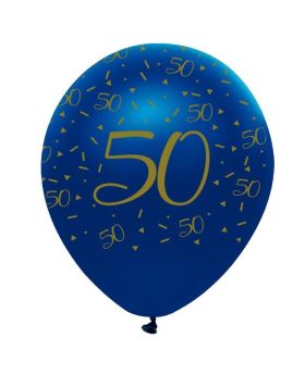 Navy & Gold Geode Party Age 50 Latex Balloons 12", pk6