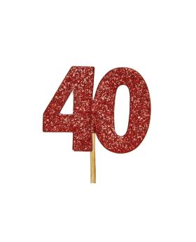 Glitter Ruby Red 40 Numeral Cupcake Toppers, pk12