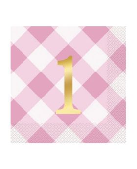Pink Gingham 1st Birthday Party Napkins