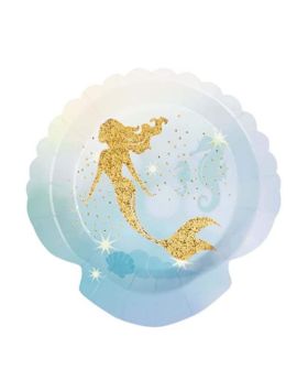Gold Glitter Mermaid Shaped Plates 18", pk6