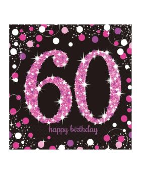Pink Sparkling Celebration 60th Birthday Luncheon Napkins 33cm x 33cm, pk16