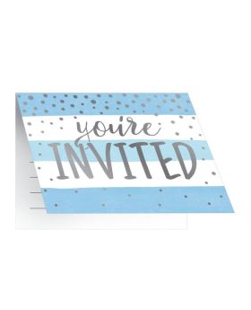 Blue and Silver Baby Shower Party Invitations, pk8