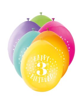 Age 3 Printed Birthday Latex Balloons 9''