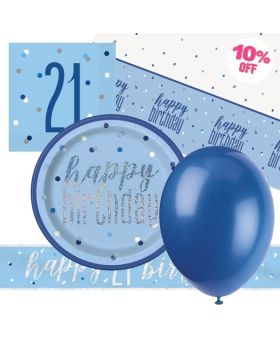 Glitz Blue 21st Birthday Party Tableware Pack for 8
