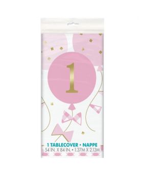 Pink Gingham 1st Birthday Party Tabelcover 1.37m x 2.13m