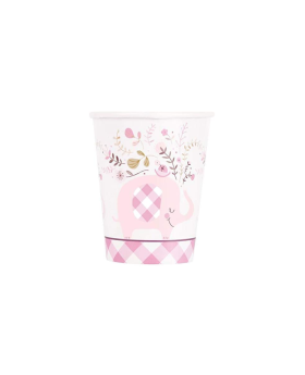 Pink Floral Elephant Baby Shower Cups 270ml, pk8