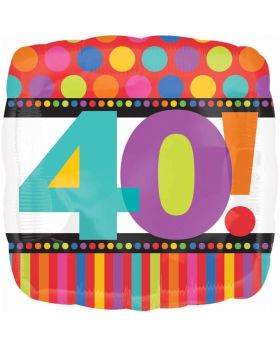 Happy 40th Birthday Dots & Stripes Foil Balloon 18"