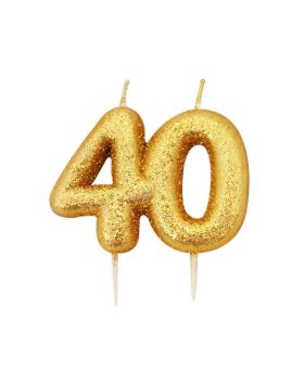 Age 40 Glitter Numeral Moulded Candle Gold