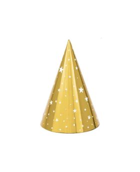 Gold Party Hats with Stars, pk6