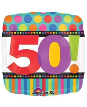 Happy 50th Birthday Dots & Stripes Foil Balloon 18"