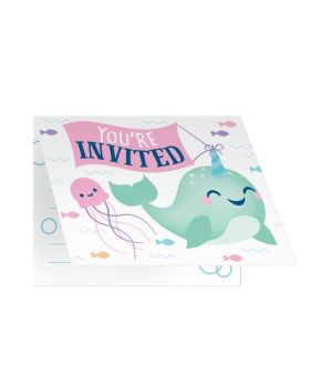 Cute Narwhal Party Invitations, pk8