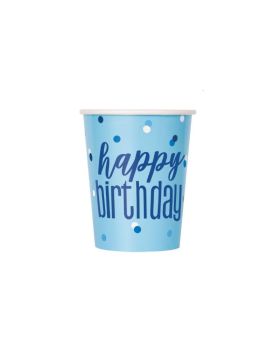 Glitz Blue Happy Birthday Cups 270ml, pk8