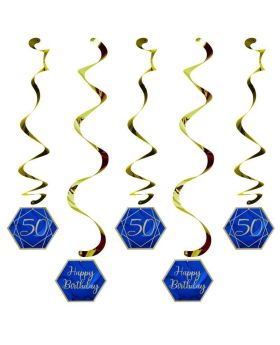Navy & Gold Geode Party Age 50 Dizzy Danglers, pk5