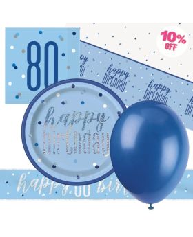 Glitz Blue 80th Birthday Party Tableware Pack for 8