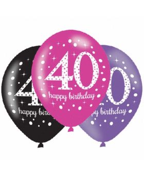 Pink Sparkling Celebration 40th Birthday Latex Balloons, pk6