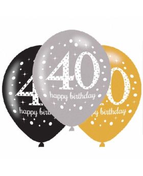 6 Gold Sparkling Celebration 40th Birthday Latex Balloons 11"