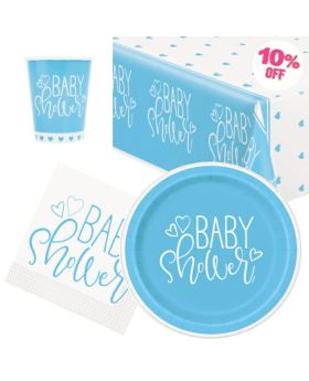 Blue Baby Shower Party Tableware Pack for 8