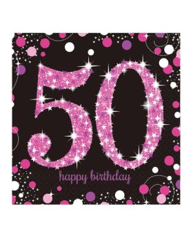 Pink Sparkling Celebration 50th Birthday Luncheon Napkins 33cm x 33cm, pk16