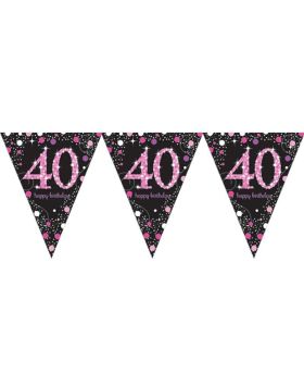 Pink Sparkling Celebration 40th Birthday Flag Banner 4m