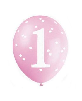 Pink Gingham 1st Birthday Party Latex Balloons 12", pk6