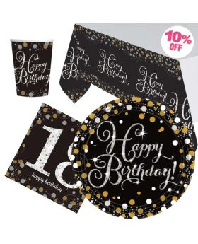 Gold Sparkling Celebration 18th Birthday Party Tableware Pack for 8