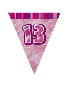 Pink Glitz Age 13 Party Flag Banner 2.8m