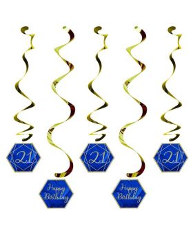 Navy & Gold Geode Party Age 21 Dizzy Danglers, pk5