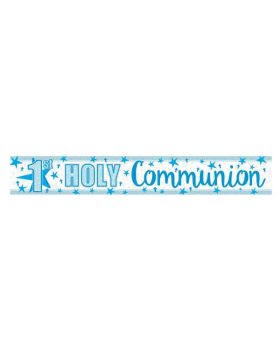 First Holy Communion Holographic Blue Foil Banner 2.7m