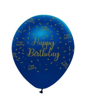 Navy & Gold Geode Party Happy Birthday Latex Balloons 12", pk6