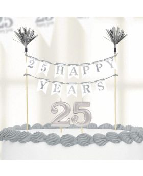 Sparkling Silver Anniversary Cake Dec & Candles