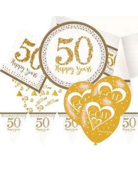 Gold 50th Anniversary Deluxe Party Pack for 16