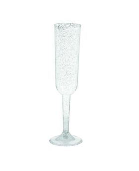 Silver Glitter Plastic Champagne Glass