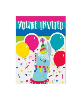 Llama Birthday Party Invitations, pk8