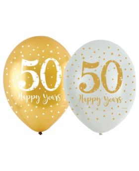 Golden 50th Anniversary Latex Balloons 11", pk6