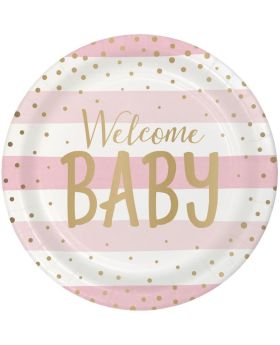 Pink and Gold Baby Shower Party Dinner Plates 23cm, pk8