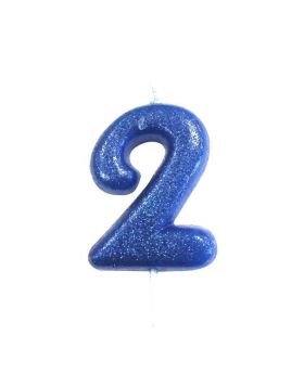 Age 2 Glitter Numeral Moulded Pick Candle Blue