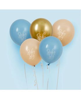 Blue, Nude & Gold Baby Boy Latex Balloons 12", pk5