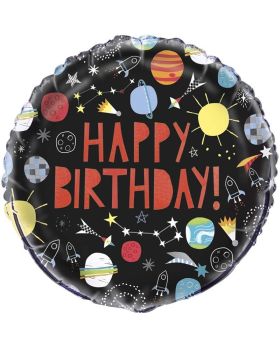 Outer Space Happy Birthday Foil Balloon 18"