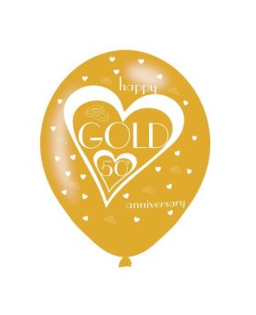 Gold 50th Anniversary Latex Balloons  11", pk6