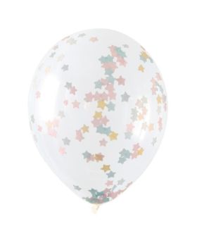 Clear Latex Balloons with Pink Blue & Gold Star Confetti 16", pk5