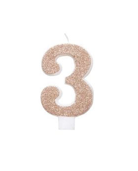 Glitz Rose Gold Number 3 Candle