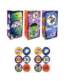 Halloween Paper Bags with Stickers, pk12