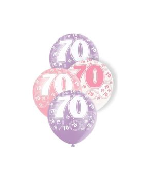 Age 70 Pink Glitz Latex Balloons