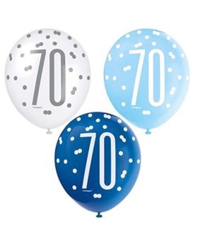 Glitz Blue Age 70 Latex Balloons 12", pk6