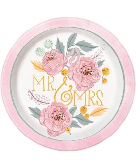 Painted Pink Floral Dinner Plates 23cm, pk8